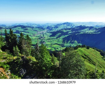 View of the river valley and settlement Urnäsch (Urnaesch or Urnasch) - Canton of Appenzell Ausserrhoden, Switzerland - Shutterstock ID 1268610979