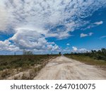 A view of a road and clouds can be quite captivating, with the road often leading the eye towards the horizon and the clouds creating a dynamic and ever-changing backdrop.