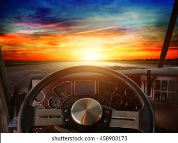 View Of The Road From The Truck Cab