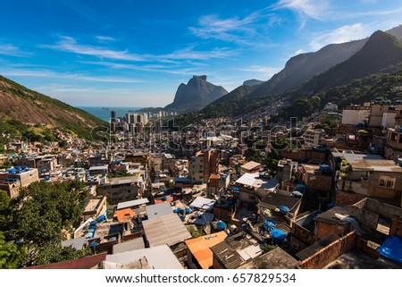 View of Rocinha, the Largest Favela in Brazil, With Over 70,000 Inhabitants, Ocean in the Horizon and Pedra da Gavea Mountain