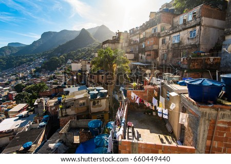 View of Rocinha, the Largest Favela in Brazil, With Mountains Around, in Rio de Janeiro