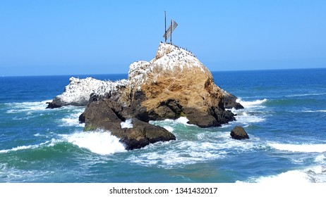 View Of The Rock From Mussel Rock Park Along The Pacific Coastline In California