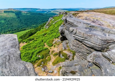 A View Of Rock Strata And The Side Of Bamford Edge, UK In Summertime