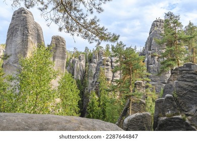 View of the rock town of Adršpach-Teplice Rocks in northeastern Bohemia, Czech Republic