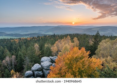 View of the rocks at sunset in Adrspach Teplice Rocks, Czech Republic