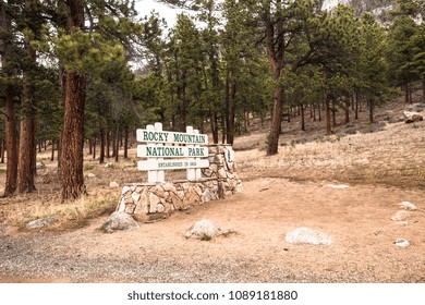 View From Rocky Mountain National Park In Colorado With Sign Indicating Entrance From Estes Park Gate