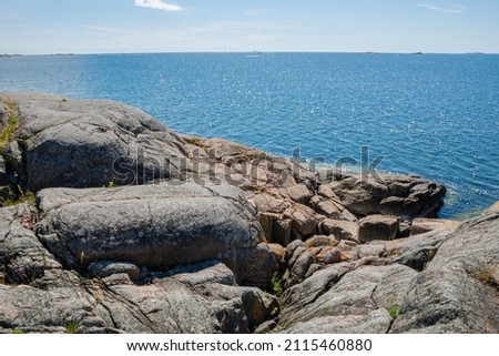 View of the rocky shore of Puistovuori and sea, Hanko, Finland
