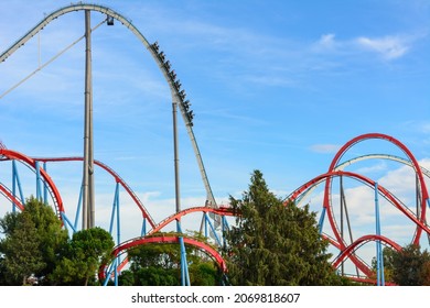 View Shambhala Roller Coaster Over Lake Stock Photo (Edit Now) 2069818610