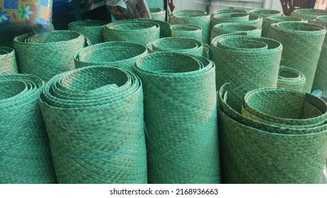 View Of Rolls Of Mat Made Of Pandanus Palm Leaves