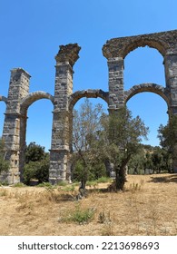 View Of The Roman Aqueduct At Moria, Lesbos, Greece