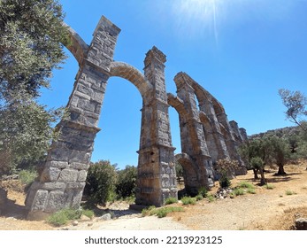 View Of A Roman Aqueduct At Moria, Lesbos, Greece