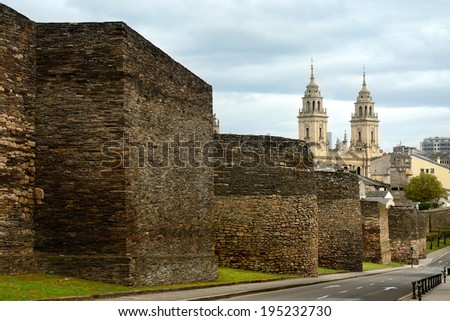 View from the Roman wall of Lugo and its Cathedral