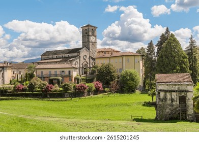 View of the Romanesque Church of San Vittore, located in the locality of Canonica in Brezzo di Bedero, province of Varese, Lombardy, Italy