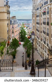 View Of Romantic Monmartre Street, Paris, France