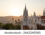 View from the roof of the city main church - Nuestra Senora de Santa Ana during the sunset. Santa Ana, El Salvador.