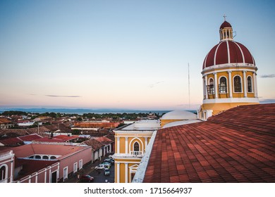 View from the rooftop belltower of Iglesia Catedral Inmaculada Concepción de María: the famous yellow cathedral in Granada, Nicaragua
