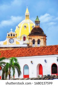 View Of The Rooftops Of The Historic Centre And Church Of Saint Peter Claver In Cartagena, Colombia