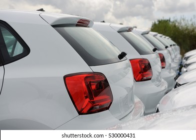 View Of Row New Car At New Car Showroom
