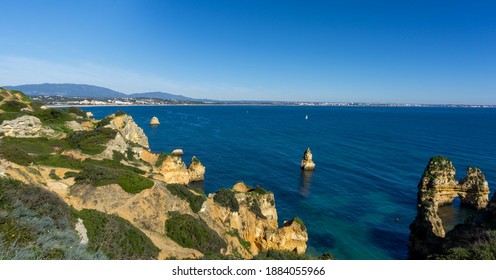 View Of Rugged Wild Coast In The Beautiful Algarve Region Of Portugal