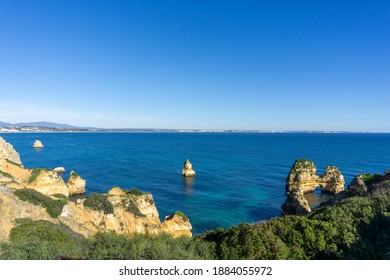 View Of Rugged Wild Coast In The Beautiful Algarve Region Of Portugal