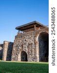 View of the ruined Scranton Iron Furnaces stone facade in Pennsylvania