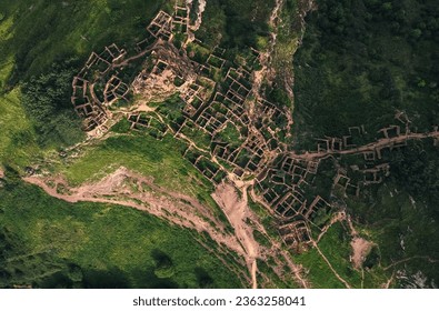 View of the ruins of an ancient abandoned city from above