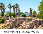 View of ruins of Ancient Agora in Kos town, Kos Island, Greece