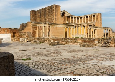 View Of Ruins Of Marble Court In Ancient Roman Bath Gymnasium Complex In Sardis, Salihli, Turkey