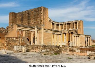 View Of Ruins Of Marble Court In Ancient Roman Bath Gymnasium Complex In Sardis, Salihli, Turkey