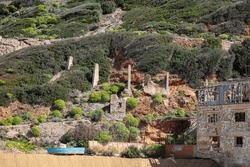 View Of The Ruins Of Old Mine Buildings In Buggerru, Sardinia, Italy