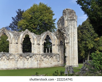 View Of Ruins On St Marys Abbey. Museum Gardens, York, North Yorkshire, UK.