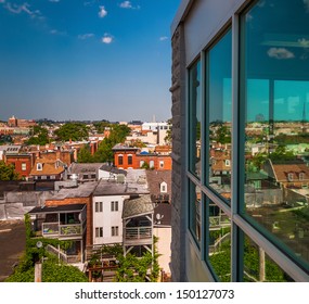View of a run-down residential area from a parking garage in Baltimore, Maryland.
