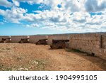 View of the rusted cannons at Saint Mary