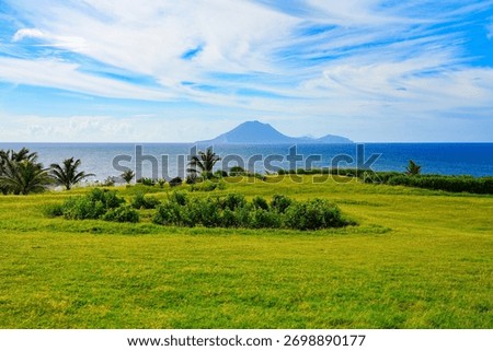 View of Saba and Statia (Sint Eustatius) in the Dutch Caribbean from the north coast of Saint Kitts