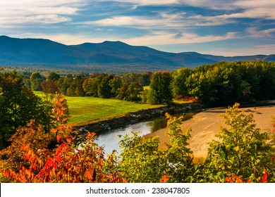 View Of The Saco River In Conway, New Hampshire.