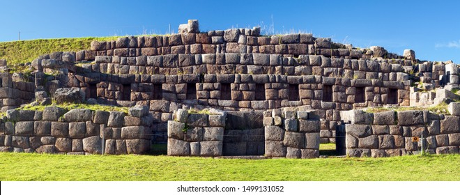 View of Sacsayhuaman fortress, Inca ruins in Cusco or cuzco town, Peru
