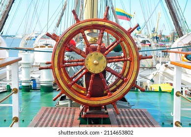 View Of The Sailboat Deck With Rudder.