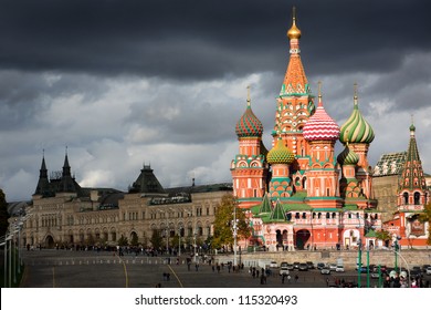View of Saint Basil's Cathedral and Vasilevsky descent in Moscow, Russia
