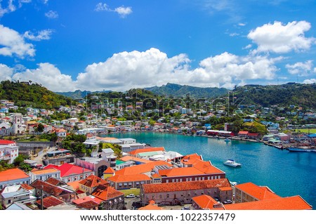 View of Saint George's town, capital of Grenada island, Caribbean region of Lesser Antilles
