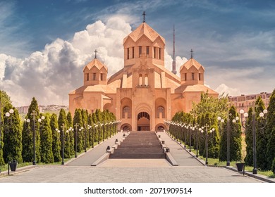 View of Saint Gregory The Illuminator Cathedral - one of the main tourist and religious attractions of Yerevan and Armenia