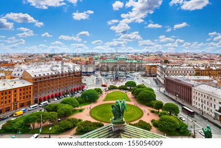View of Saint Isaac's square and the Monument to Nicholas I in St. Petersburg, Russia.