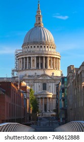 The view of Saint Paul's Cathedral from Millenium bridge, City of London.