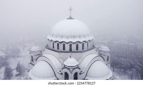 View of Saint Sava, orthodox church in Belgrade, Serbia in winter snowing time. - Shutterstock ID 2254778127