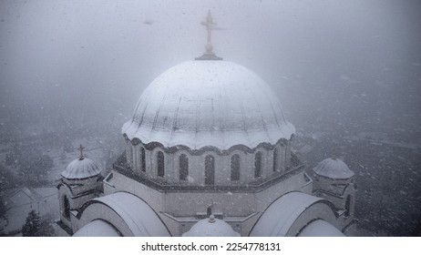 View of Saint Sava, orthodox church in Belgrade, Serbia in winter snowing time. - Shutterstock ID 2254778131