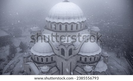 View of Saint Sava, orthodox church in Belgrade, Serbia in winter snowing time. Stok fotoğraf © 