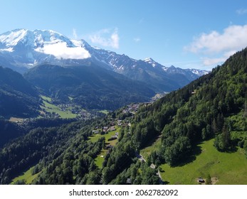 View From Saint-Gervais-les-Bains To White Top Of Mont Blanc Mountaine Range In Summer, French Alps