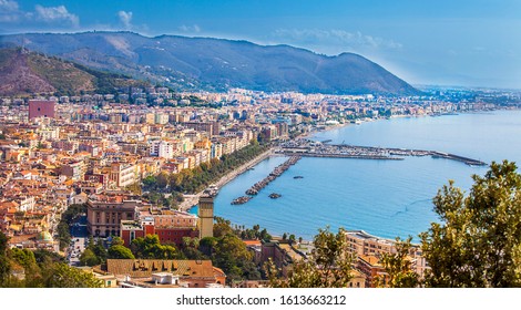 View Of Salerno And The Gulf Of Salerno Campania Italy