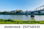 A view of Salzach and Salzburg city. Mozart bridge can be seen in the background