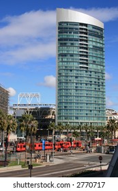 A view of San Diego's Gaslamp section including Petco Park, Harbor Drive and the trolley.