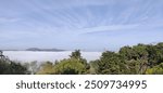 View of the San Francisco Bay and Golden Gate Bridge shrouded in fog from the Golden Gate Park